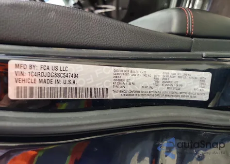 2025 Dodge Durango Gt z USA, uszkodzony, nr VIN 1C4RDJDG8SC547494